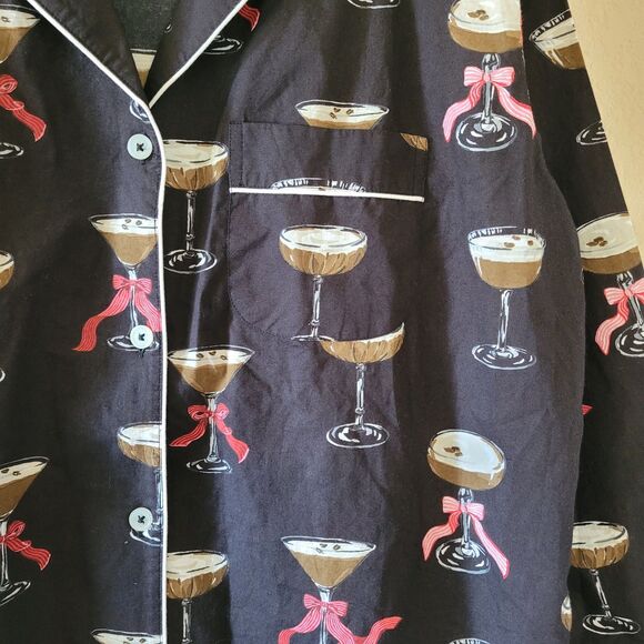 Print Fresh Wine Enthusiast Expresso Martini Organic Cotton Pajama Top Sz Large - Picture 6 of 7